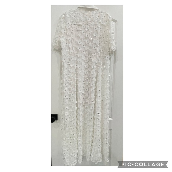 NWT Anthropologie Porridge White Sheer Short Sleeve 3D Floral Shirt Dress Size L - Picture 8 of 11